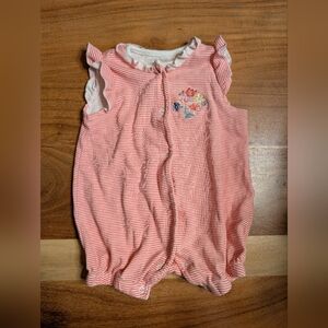Striped Pink Baby Romper with Floral Embroidery
